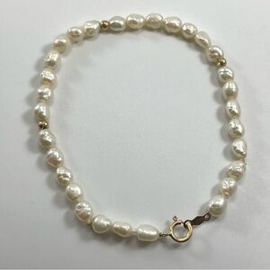 Dainty 14k Gold Baroque Freshwater Pearl Nice Luster Bracelet 7 Inch